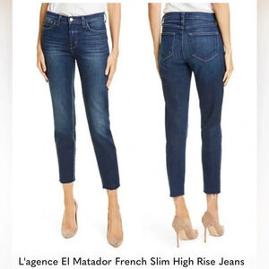 L AGENCE EL MATADOR  women jeans size 25 French slim high rise,Cropped fray